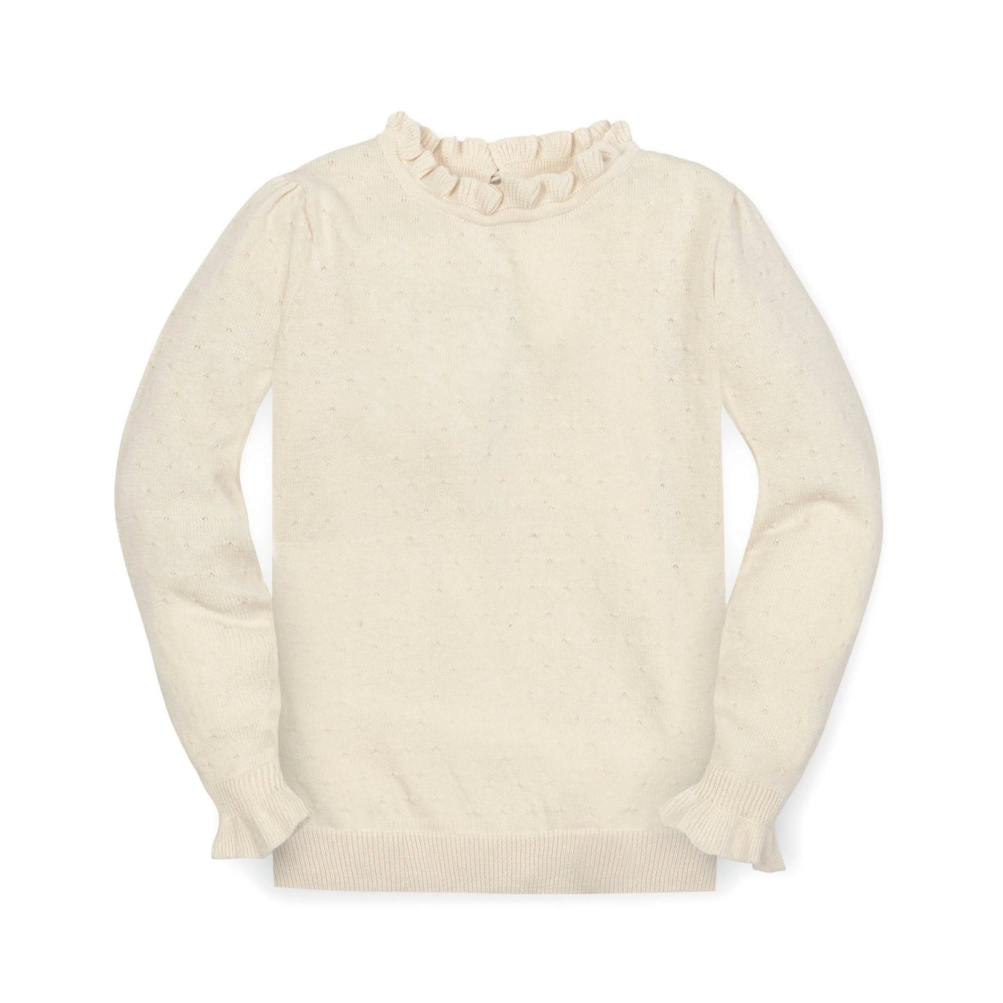 Girl’s Ivory Dot Ruffled Edge Sweater