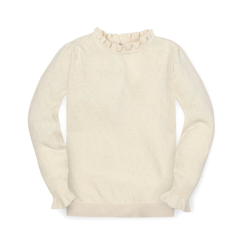 Girl’s Ivory Dot Ruffled Edge Sweater
