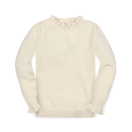Girl’s Ivory Dot Ruffled Edge Sweater