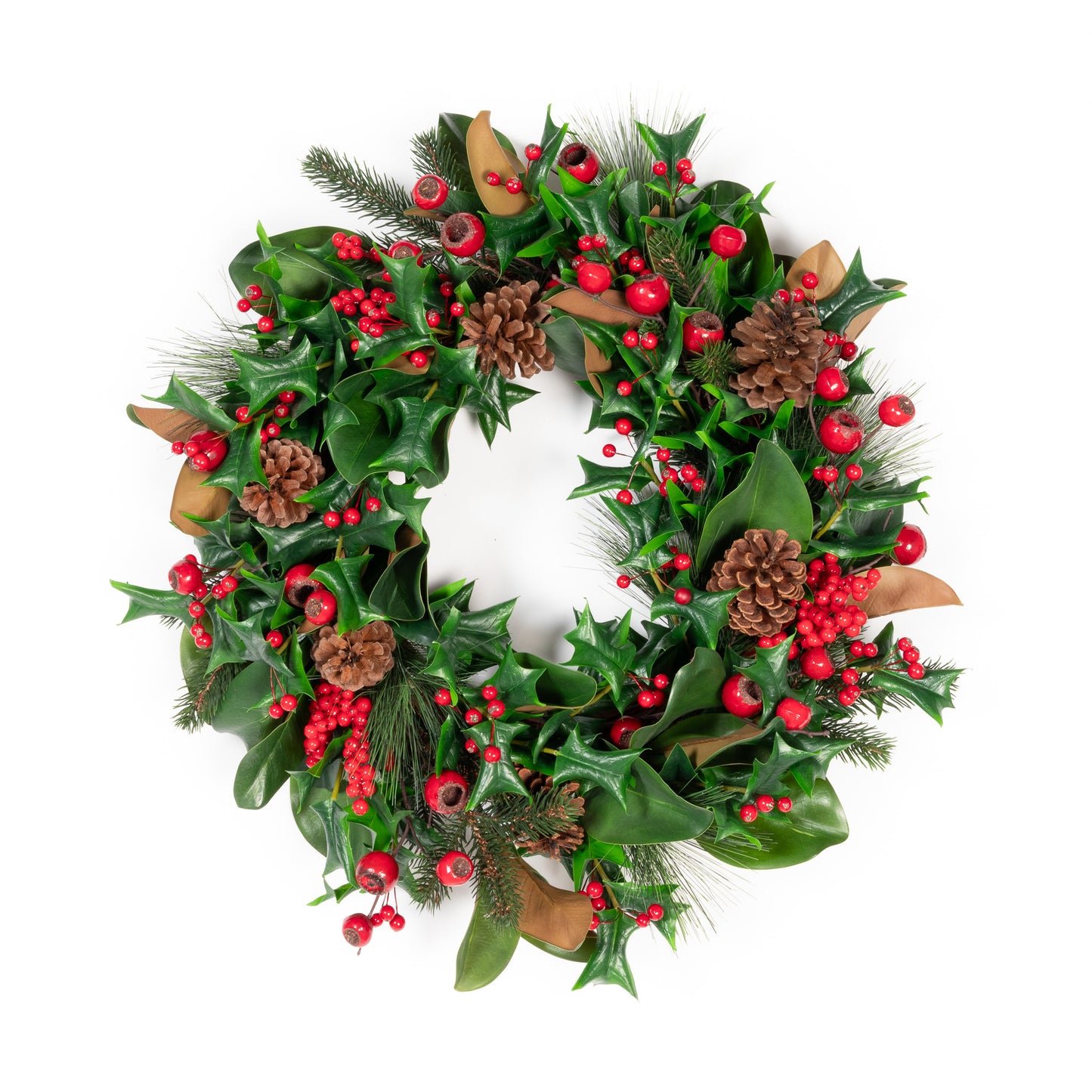 24” Magnolia and Red Berry Wreath