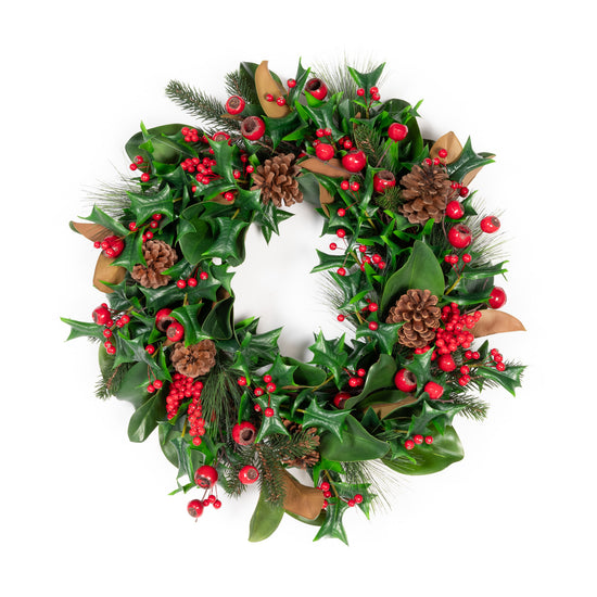 24” Magnolia and Red Berry Wreath
