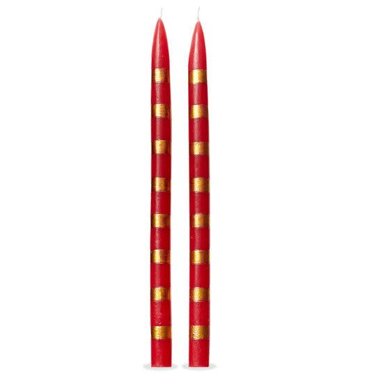 Red & Gold Stripes Taper Set Of 2