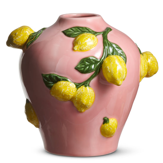 9.5” Pink Vase with Lemons