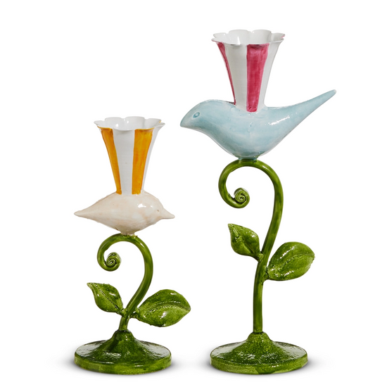 Set of 2 - 11” Bird on Vine Candlesticks