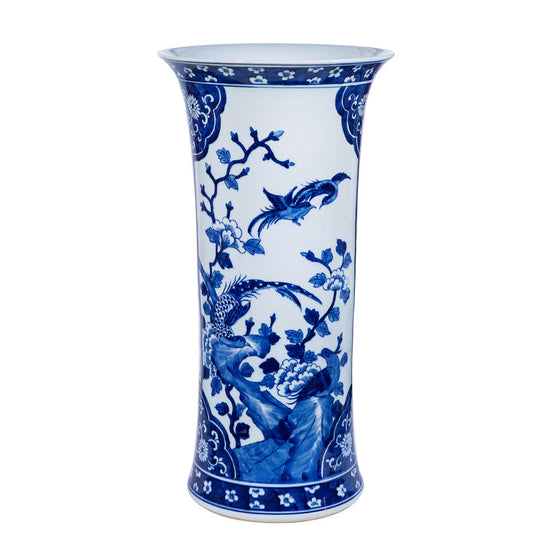 Blue And White Pheasant Paneled Vase