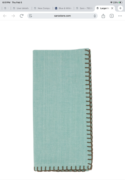 20” Aqua Whip Stitched Design Napkin