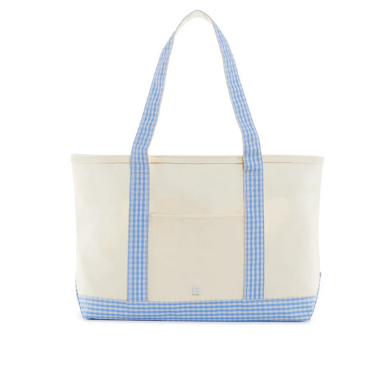 Coated Canvas Medium Tote in Sky Blue Gingham