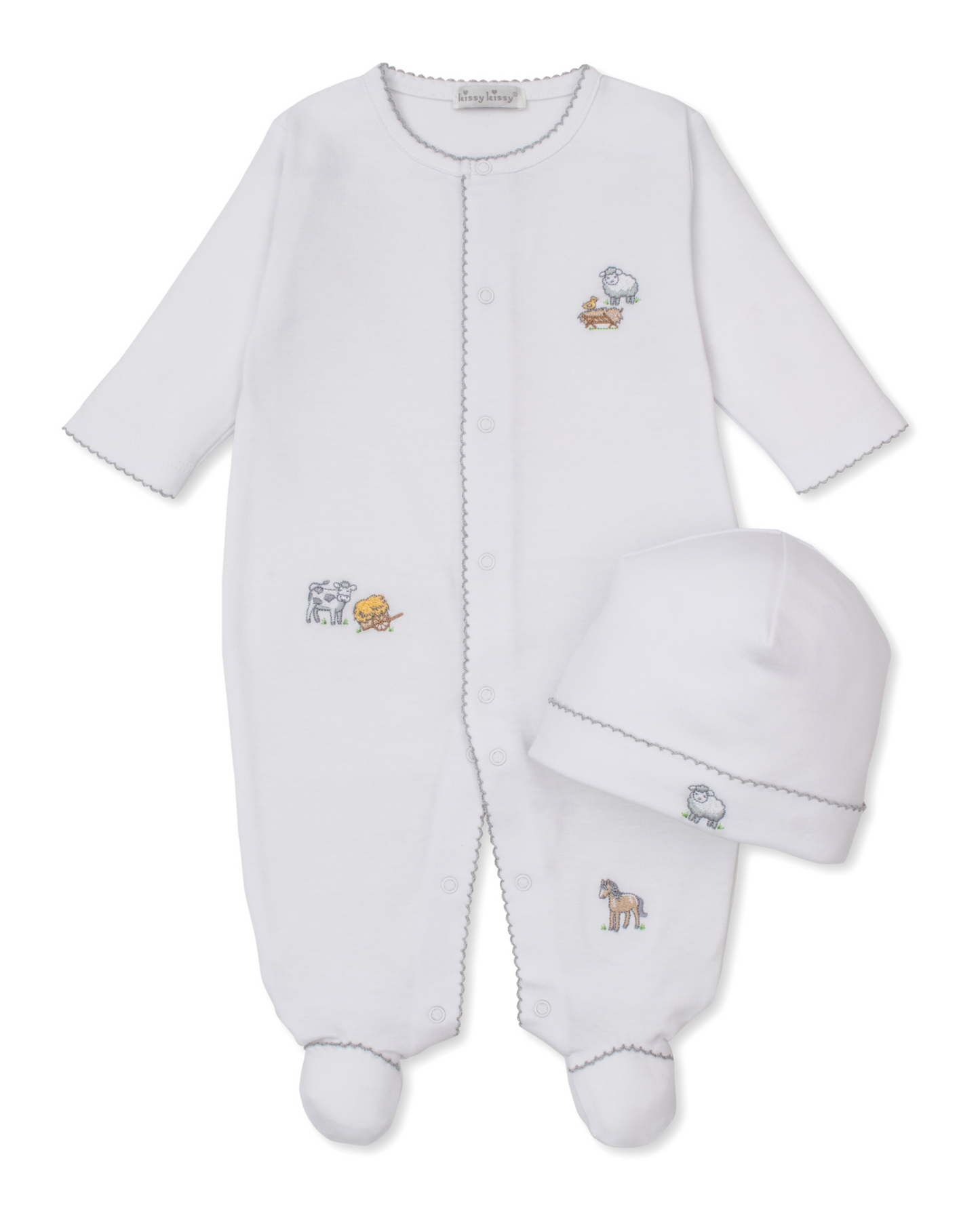 Hand Embroidered Farm Animal Footie