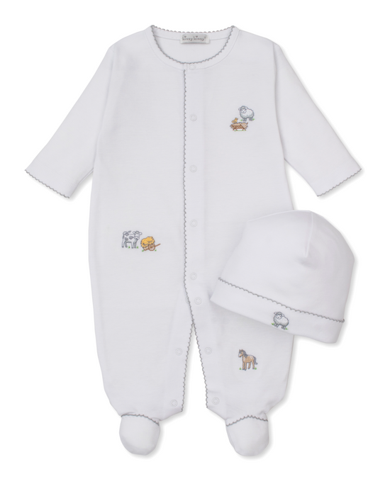 Hand Embroidered Farm Animal Footie