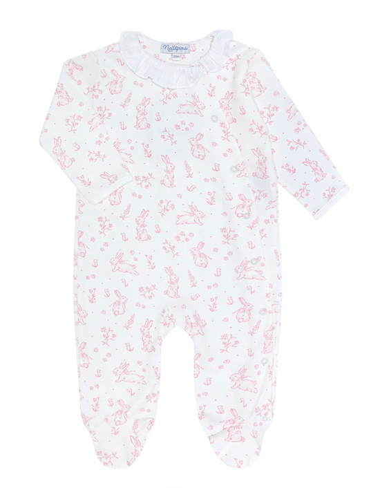 Pink Bunny Toile Crossover Footie