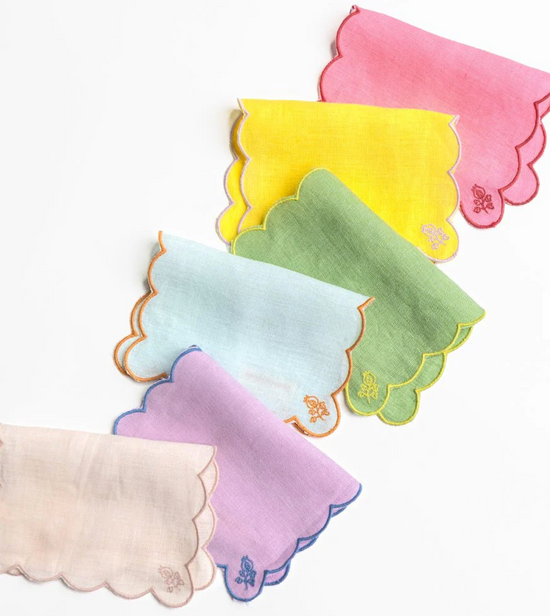 Scalloped Buti Mixed Linen Cocktail Napkin | Set of 6