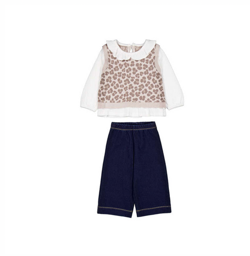 Mayoral Little Girls Leopard Vest Set