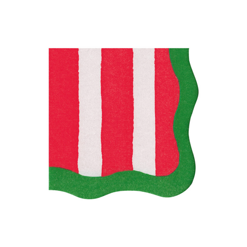 Cafe Stripe Scallop Red/Green Cocktail Napkin