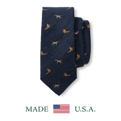 Wool/Silk Dog and Pheasant Motif Tie