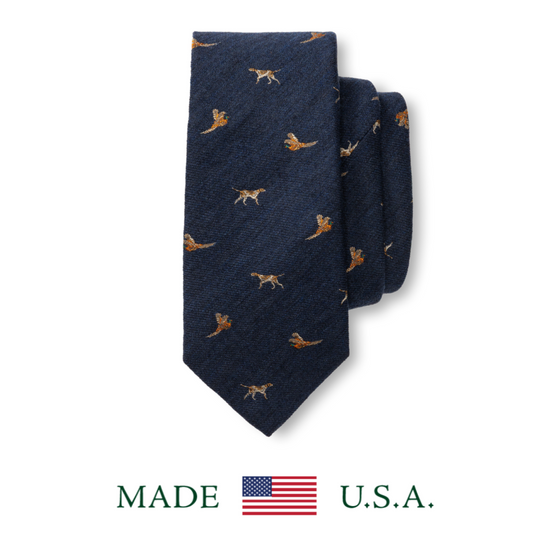 Wool/Silk Dog and Pheasant Motif Tie