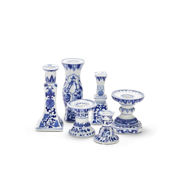 Blue and White Taper Candle Holders