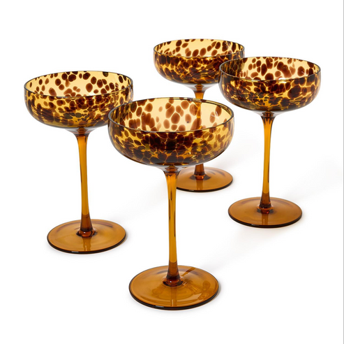 Set of 4 Tortoise Print Coupe Glasses