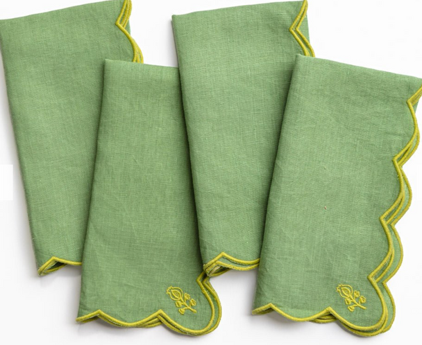 Scalloped Embroidered Napkins | Set of 4