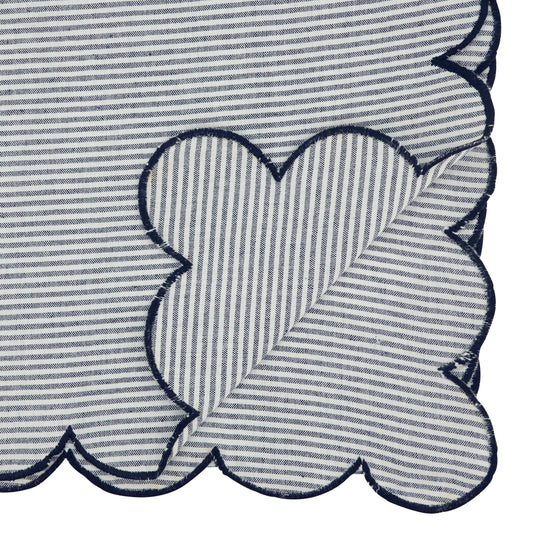 Cotton Striped Scalloped Decorative Table Runner