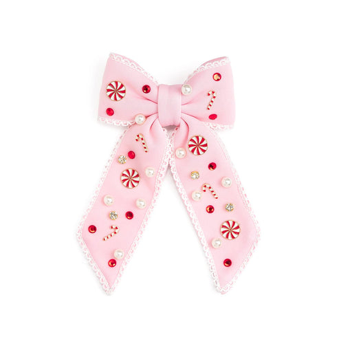 Candy Cane Christmas Gemstone Bow Clip - Kids Hair Accessory