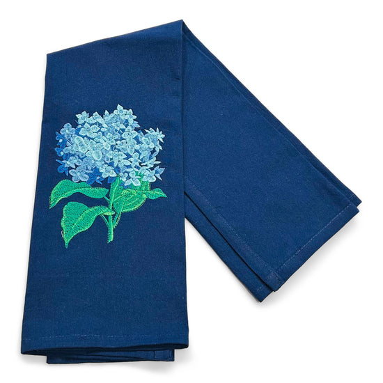 Towel - Cut Blue Hydrangea Blossom on navy