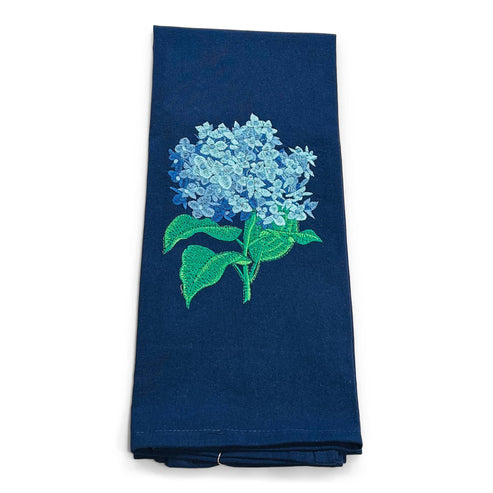 Towel - Cut Blue Hydrangea Blossom on navy