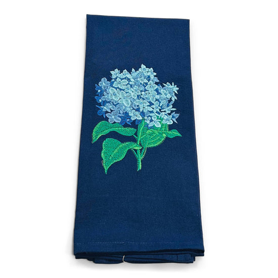 Towel - Cut Blue Hydrangea Blossom on navy