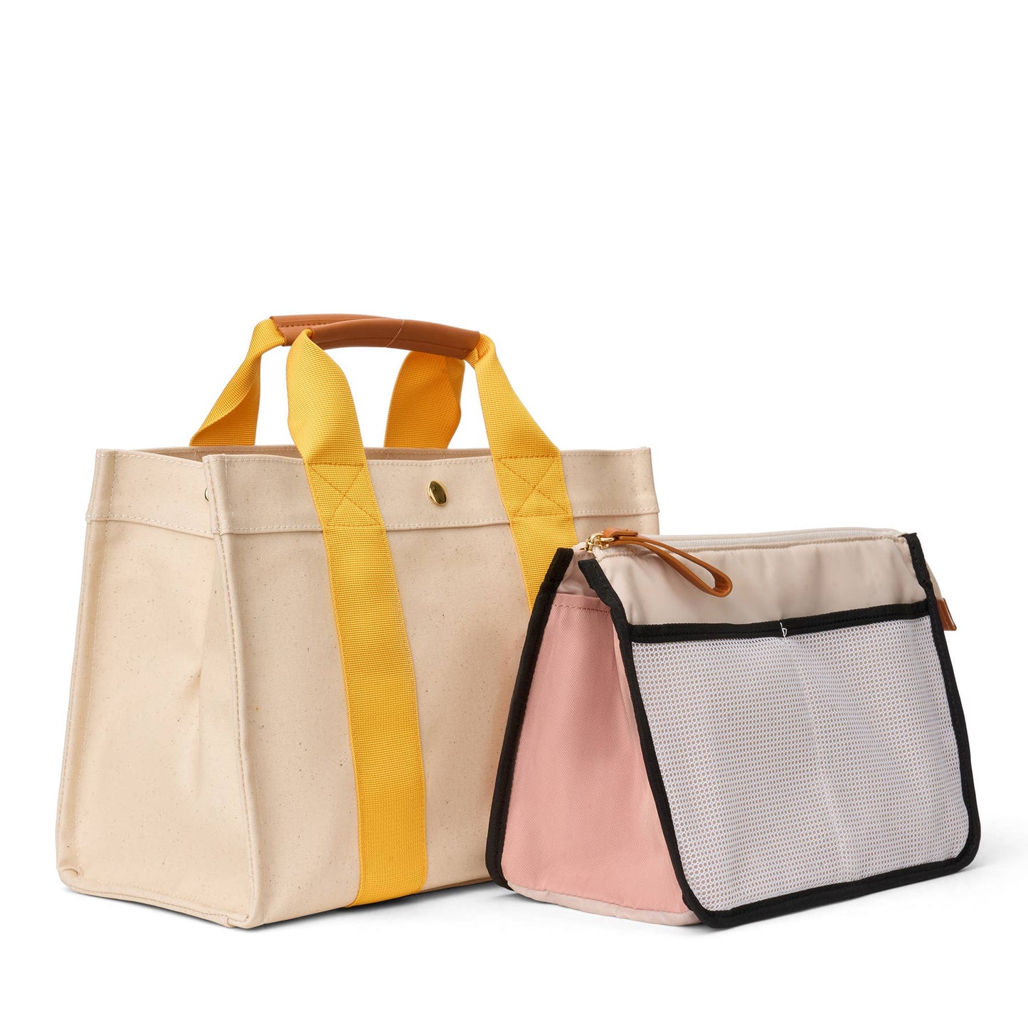 "Kylie" Yellow Nylon Tote with Leather Accents