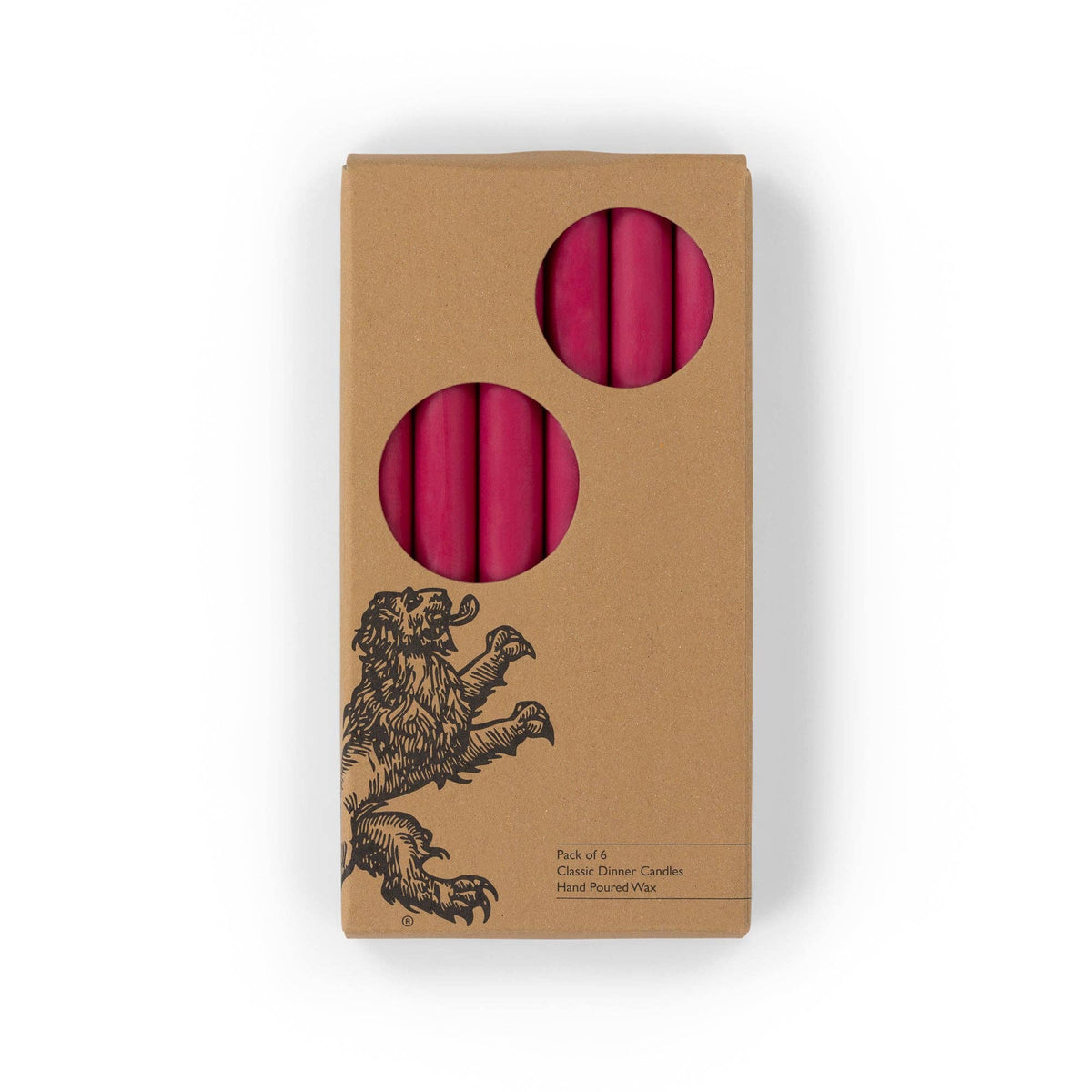 BRITISH COLOUR STANDARD - 25cm / 10'' H  - Medici Crimson Eco Dinner Candles, Gift Box of 6