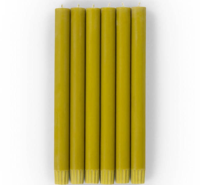 BRITISH COLOUR STANDARD - 25cm / 10'' H  - Green Muscat Eco Dinner Candles, Gift Box of 6