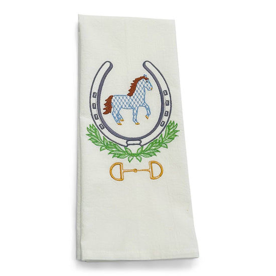 Towel - Horse in Horseshoe with Bit - Grey Shoe