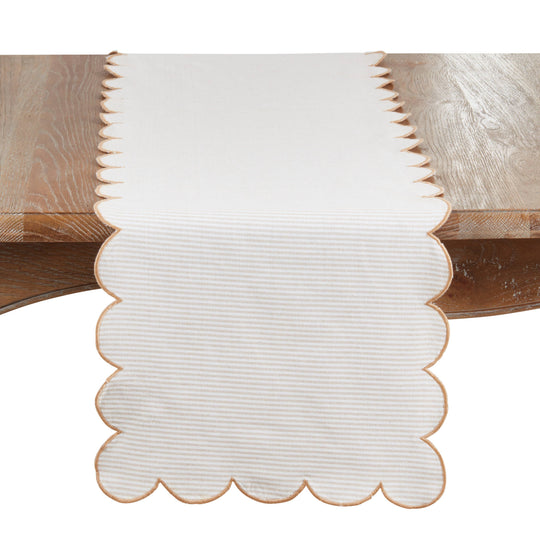 Cotton Striped Scalloped Decorative Table Runner