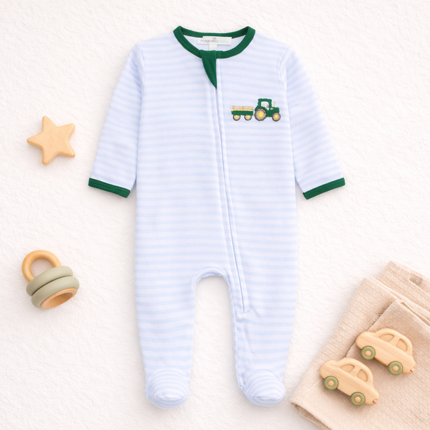 Little Farmer Applique Zip Footie