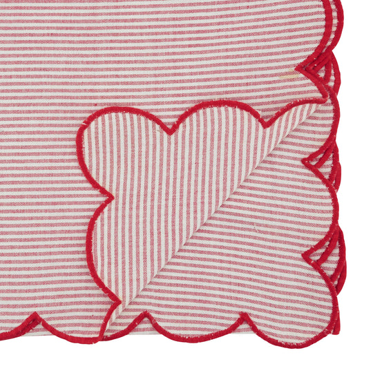 Cotton Striped Scalloped Decorative Table Runner