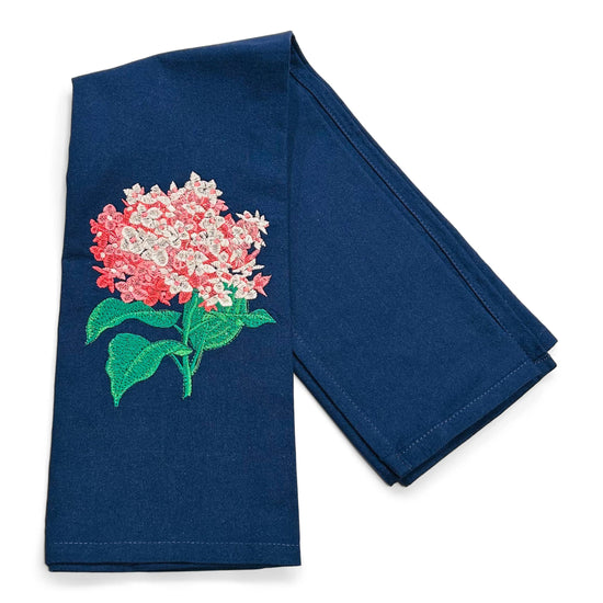 Towel - Cut Pink Hydrangea Blossom on navy
