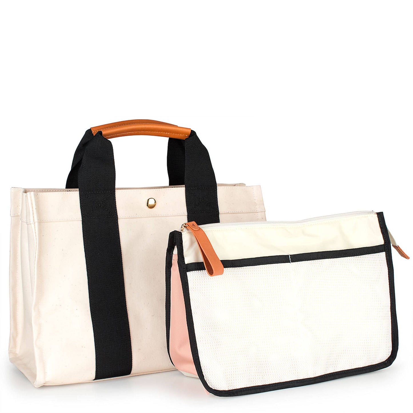 "Kylie" Panda Canvas Tote with Leather Accents