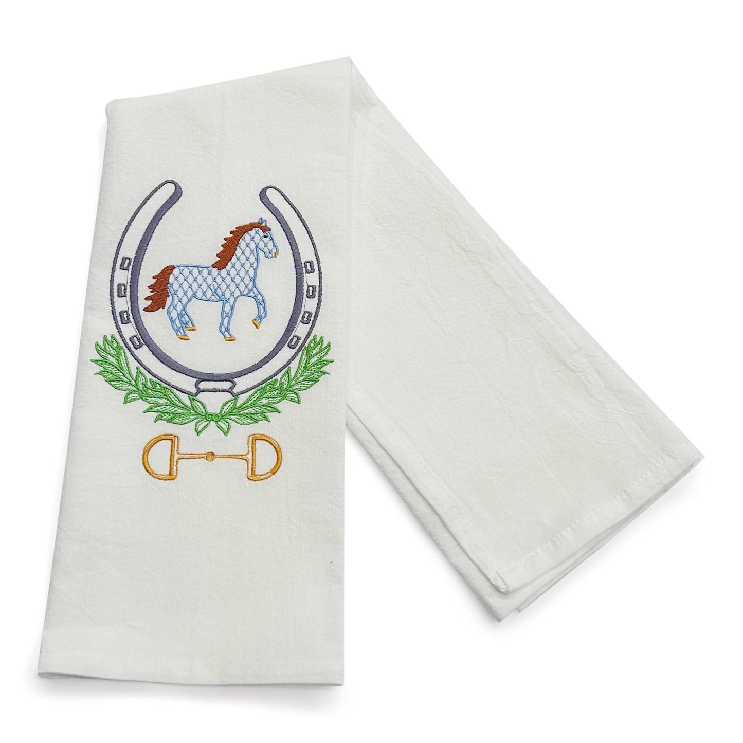 Towel - Horse in Horseshoe with Bit - Grey Shoe