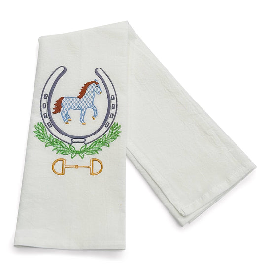 Towel - Horse in Horseshoe with Bit - Grey Shoe