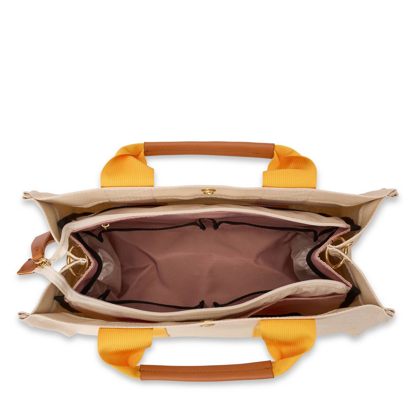 "Kylie" Yellow Nylon Tote with Leather Accents